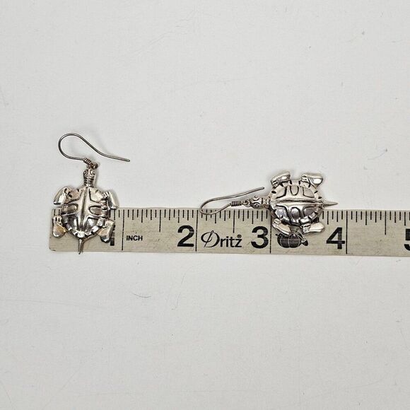 Sterling Silver 925 Sea Turtle Earrings Dangle Hook Pierced Nautical Beach - Picture 5 of 8